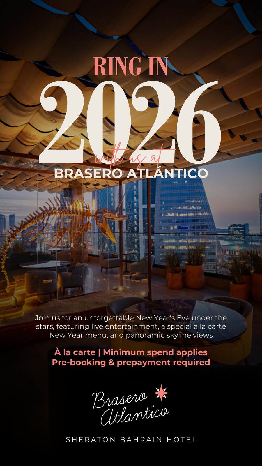 Brasero Atlántico Bahrain social creative: Ring in 2026: New Year’s Eve creative